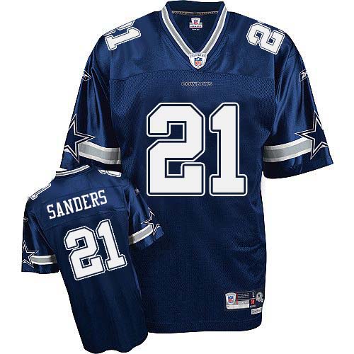 Men's Replica Deion Sanders Reebok Jersey Navy Blue Home - #21 Throwback NFL Dallas Cowboys
